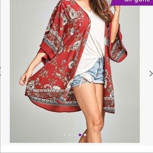 Paolino Maroon Kimono Beach Cover Flowy Floral XL